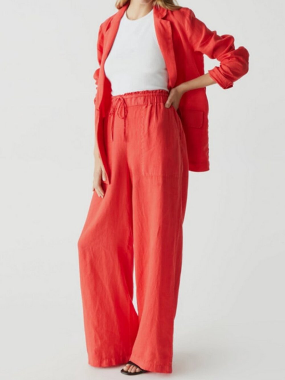 MICHAEL STARS Jules Linen Pants - POMODORO Red Size Large Retail- $168 NEW